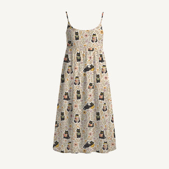 Books Blooms and Black Cats Print Spaghetti Strap Mini Dress