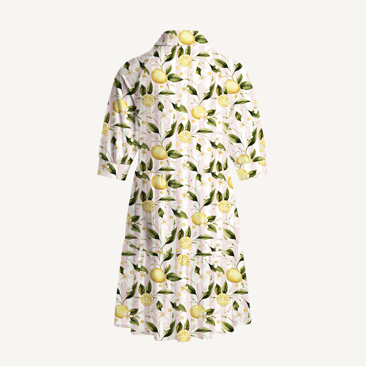 V Neck Collared Lemon Grove Sunshine Print Mini Dress For Women With Pockets