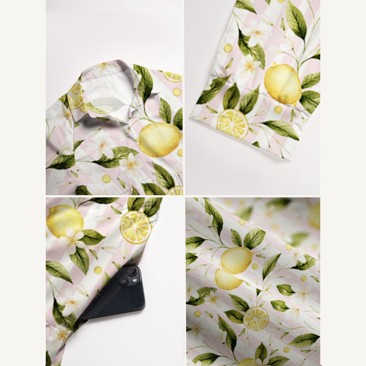 V Neck Collared Lemon Grove Sunshine Print Casual Midi Dress With Pockets
