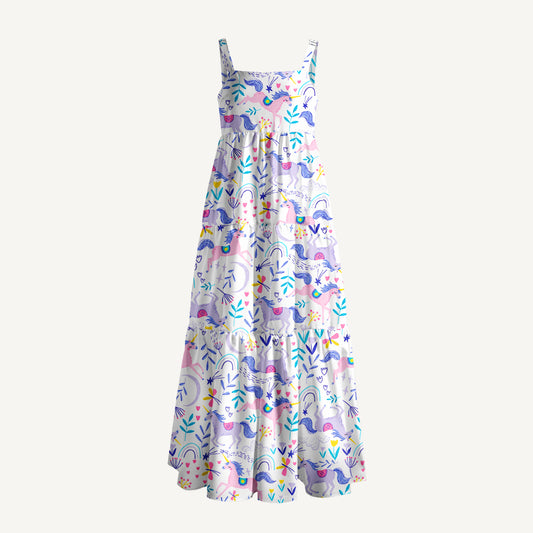 Unicorn Wonderland Print Wide Straps Maxi Dress With Pockets