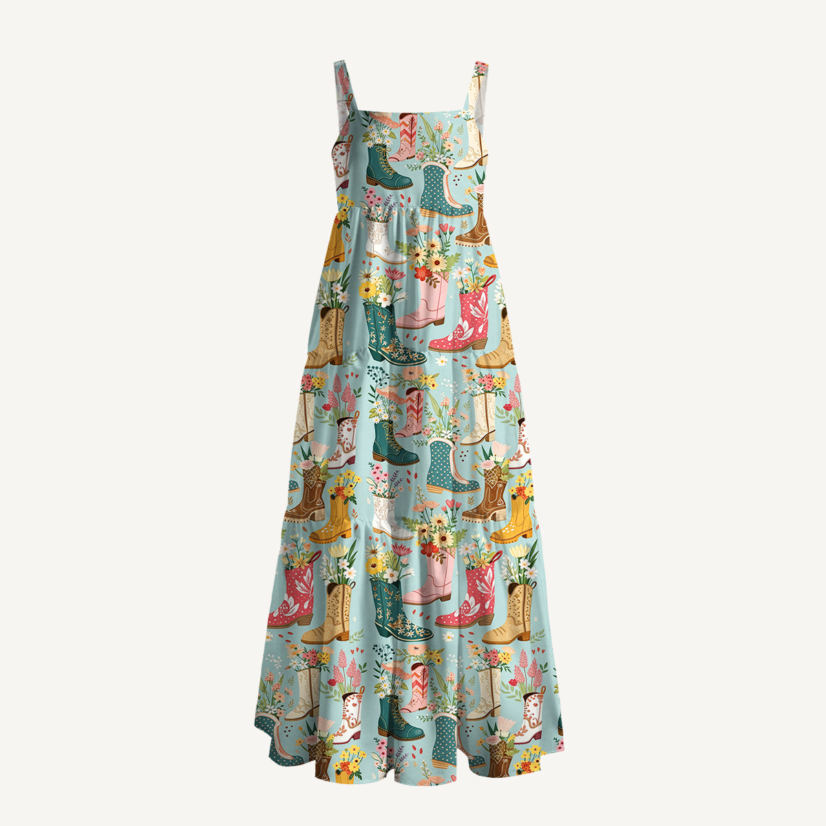 Boots Flower Print Wide Straps Maxi Dress With Pockets