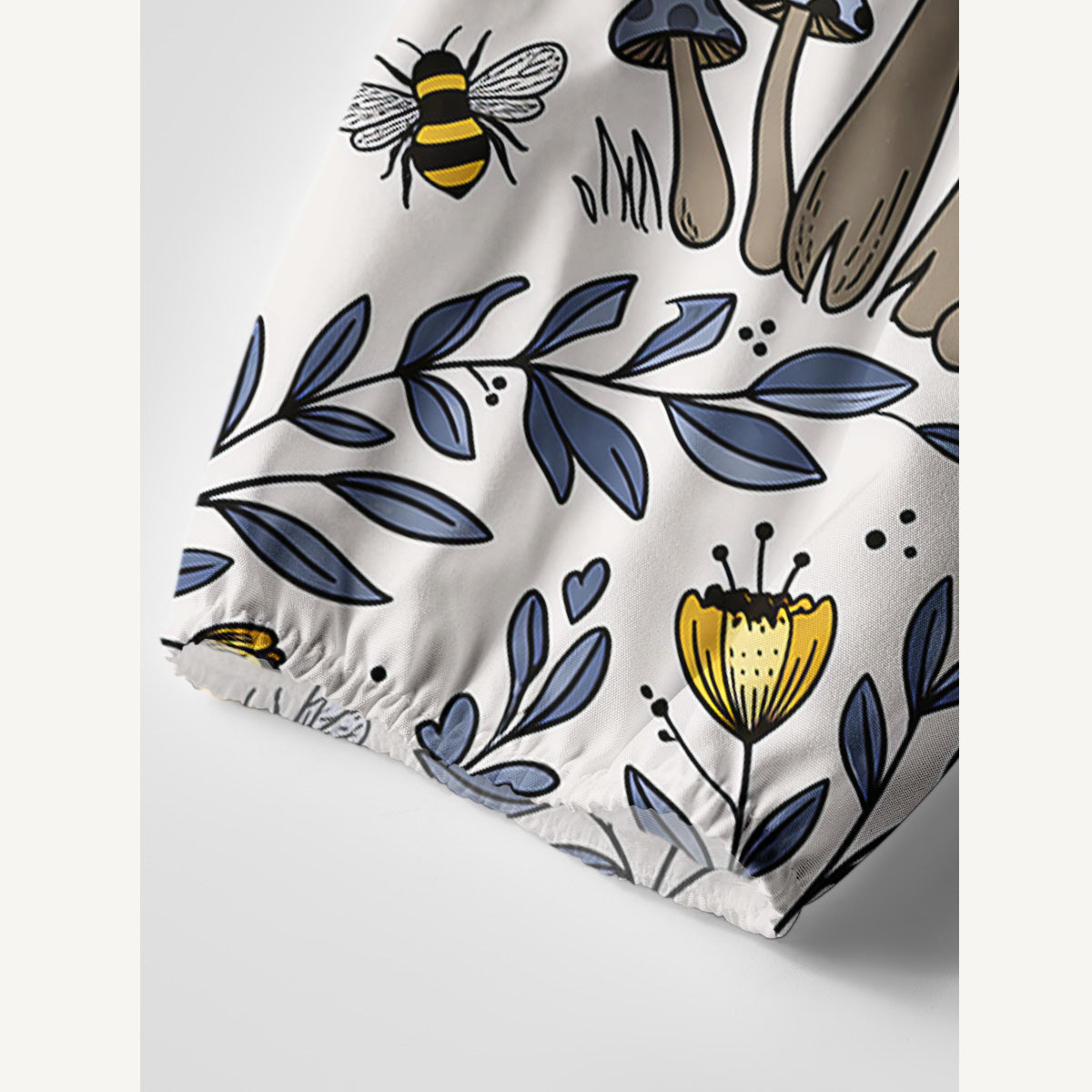 Bee Whisper Forest Print Boho Tie‑Neck Smock Mini Dress