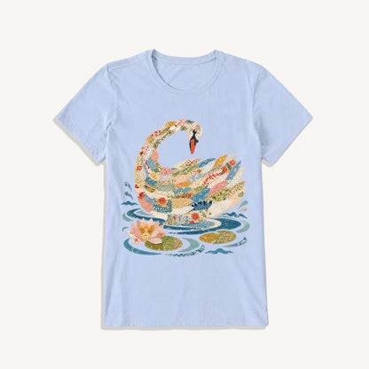 Patchwork Swan Garden Print Crew Neck Cotton Tee