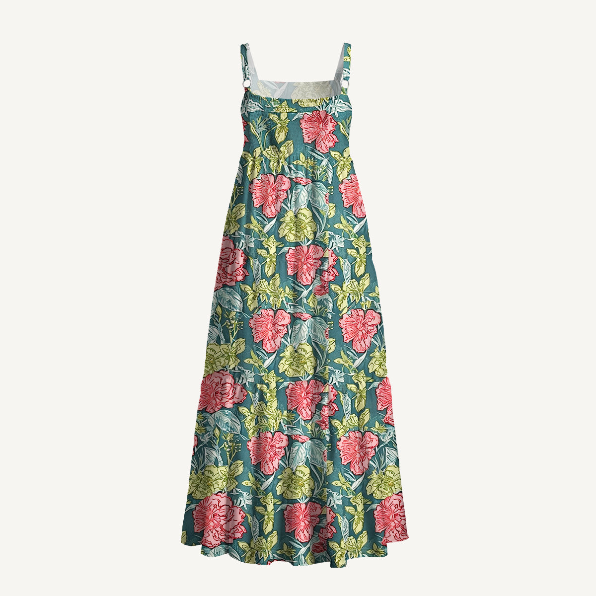 Romantic Peony Garden Print Wide Straps Maxi Dress With Pockets