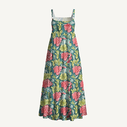 Romantic Peony Garden Print Wide Straps Maxi Dress With Pockets
