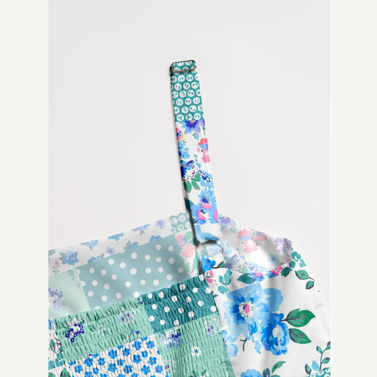 Retro Patchwork Polka Dot & Floral Print Wide Straps Maxi Dress With Pockets