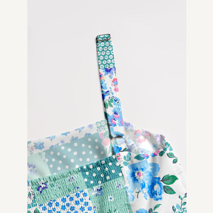 Retro Patchwork Polka Dot & Floral Print Wide Straps Maxi Dress With Pockets