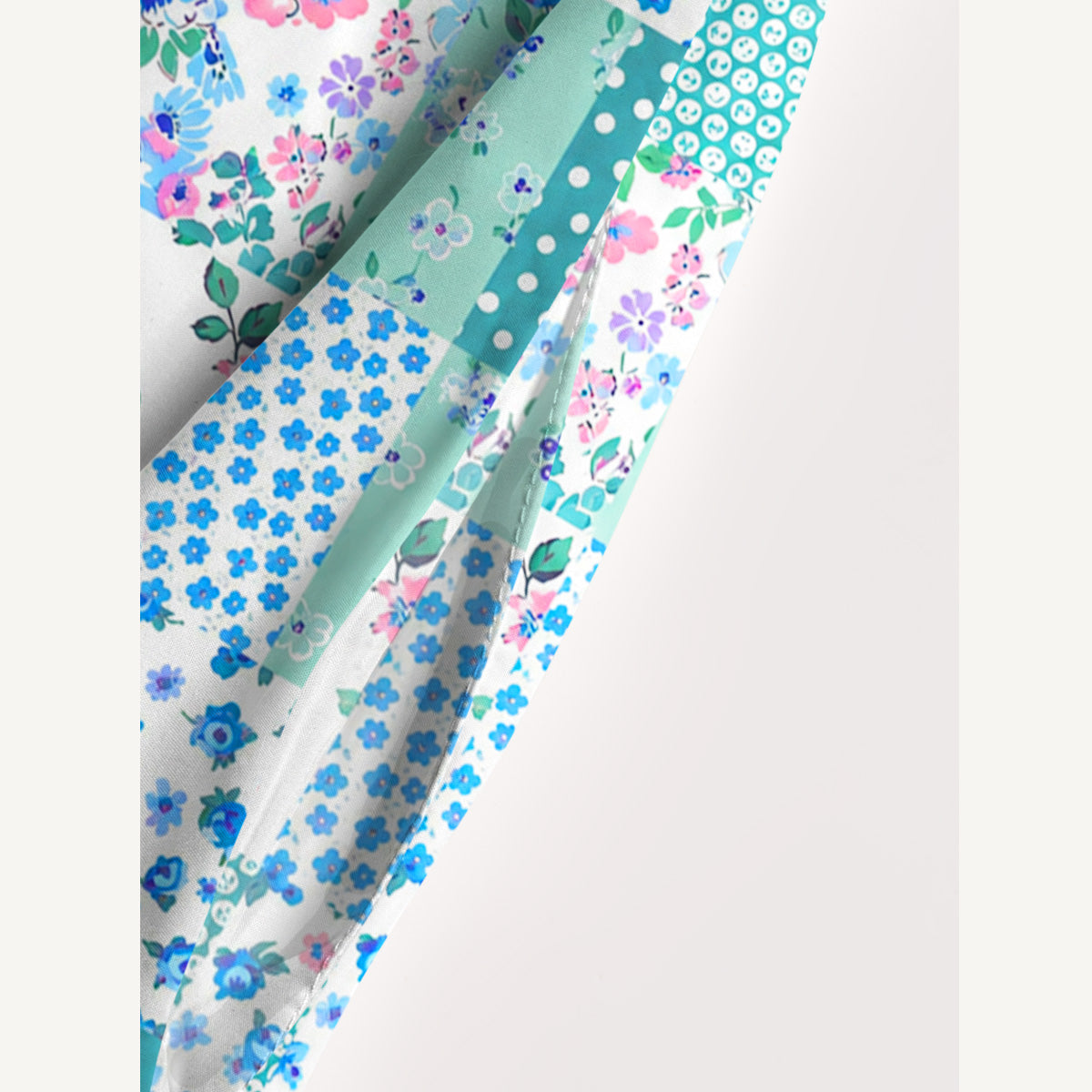 Retro Patchwork Polka Dot & Floral Print Wide Straps Maxi Dress With Pockets