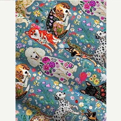 Cute Flower Dog Print Wide Straps Maxi Dress With Pockets