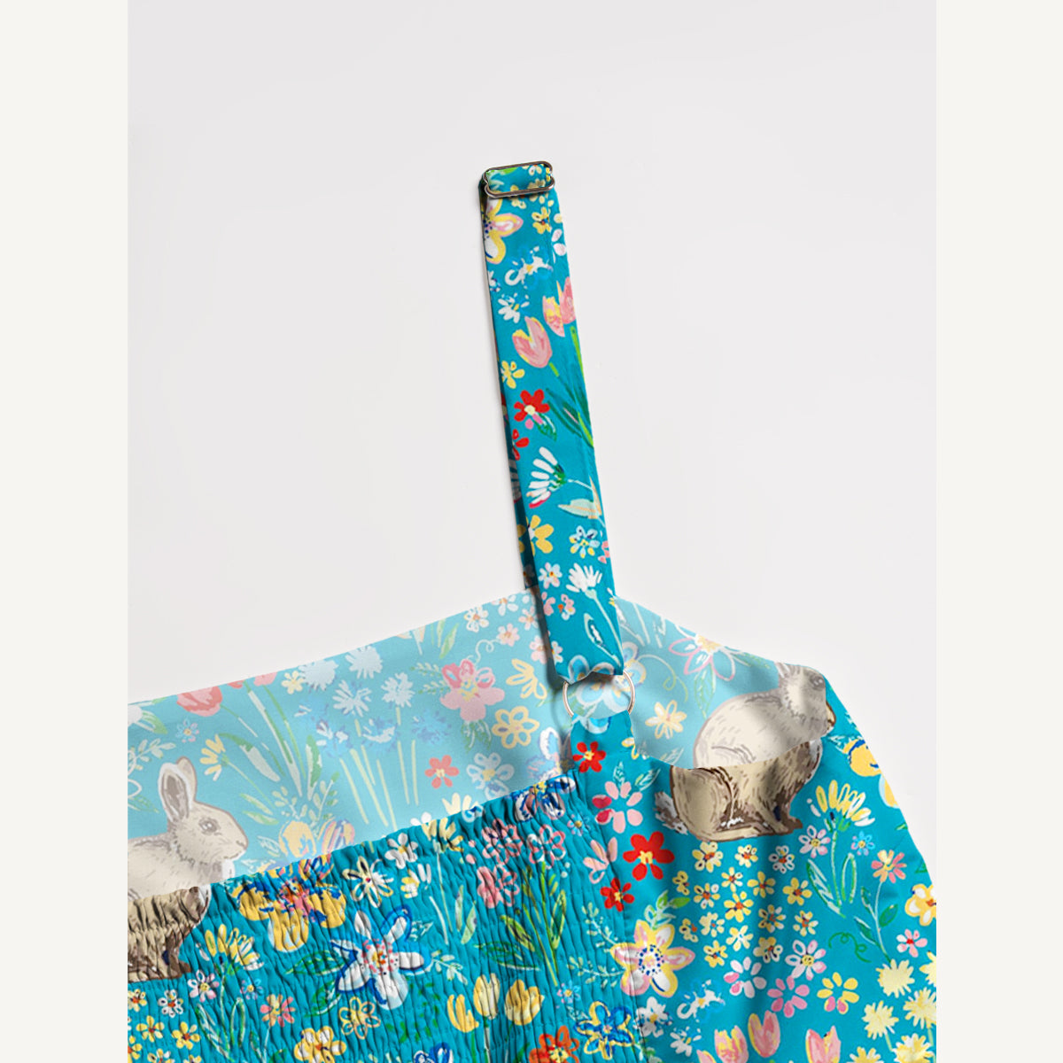 Blue Garden Rabbit Print Wide Straps Maxi Dress With Pockets