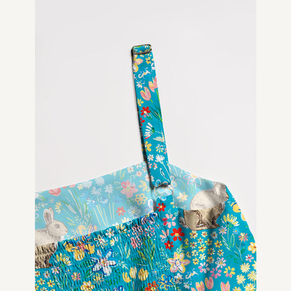 Blue Garden Rabbit Print Wide Straps Maxi Dress With Pockets