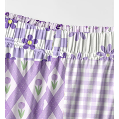 Lavender Daisy & Gingham Print Long Pajama Set
