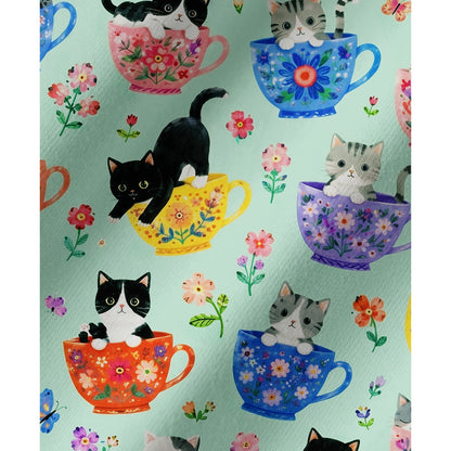 Cute Teacup Kitten Print Long Pajama Set