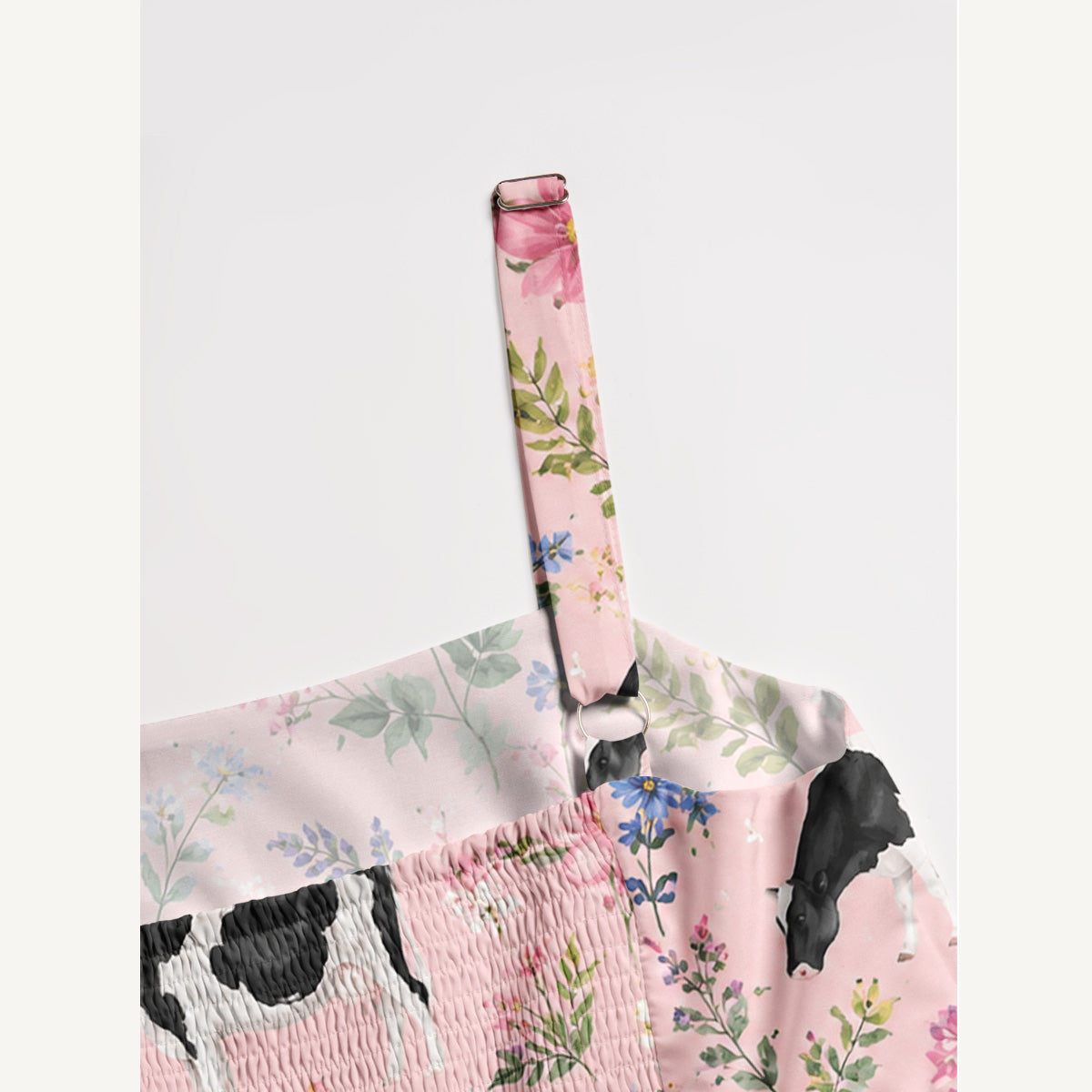 Holstein Cattle Cow Farm Animal Floral Pink Print Wide Straps Maxi Dress With Pockets