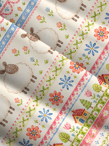 Pastoral Sheep Bands Print Wide Straps Maxi Dress With Pockets