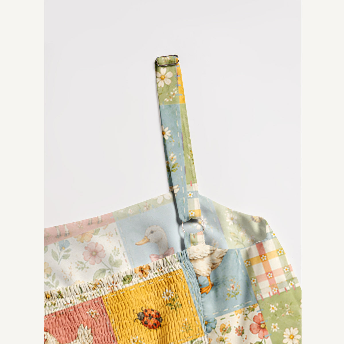 Vintage Farm Patchwork Print Wide Straps Maxi Dress With Pockets