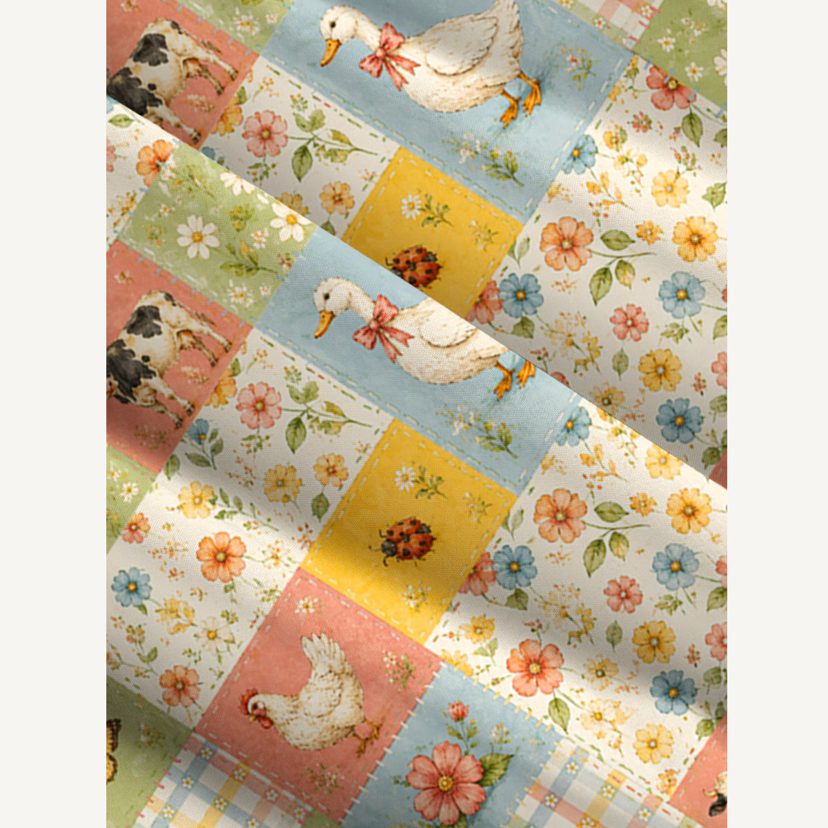 Vintage Farm Patchwork Print Wide Straps Maxi Dress With Pockets