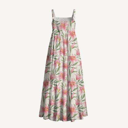 Garden Lily Printed Wide Straps Maxi Dress With Pockets