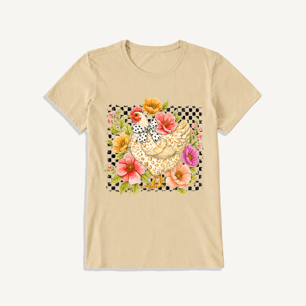 Chic Leopard Hen Print Crew Neck Cotton Tee
