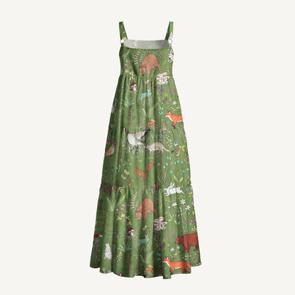 Forest Animal Print Wide Straps Maxi Dress With Pockets