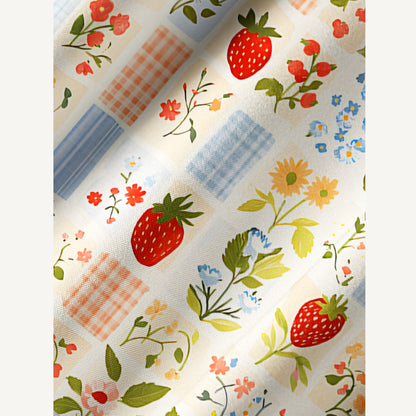 Strawberry Garden Patchwork Print Boho Long Sleeve Tie‑Neck Smock Mini Dress