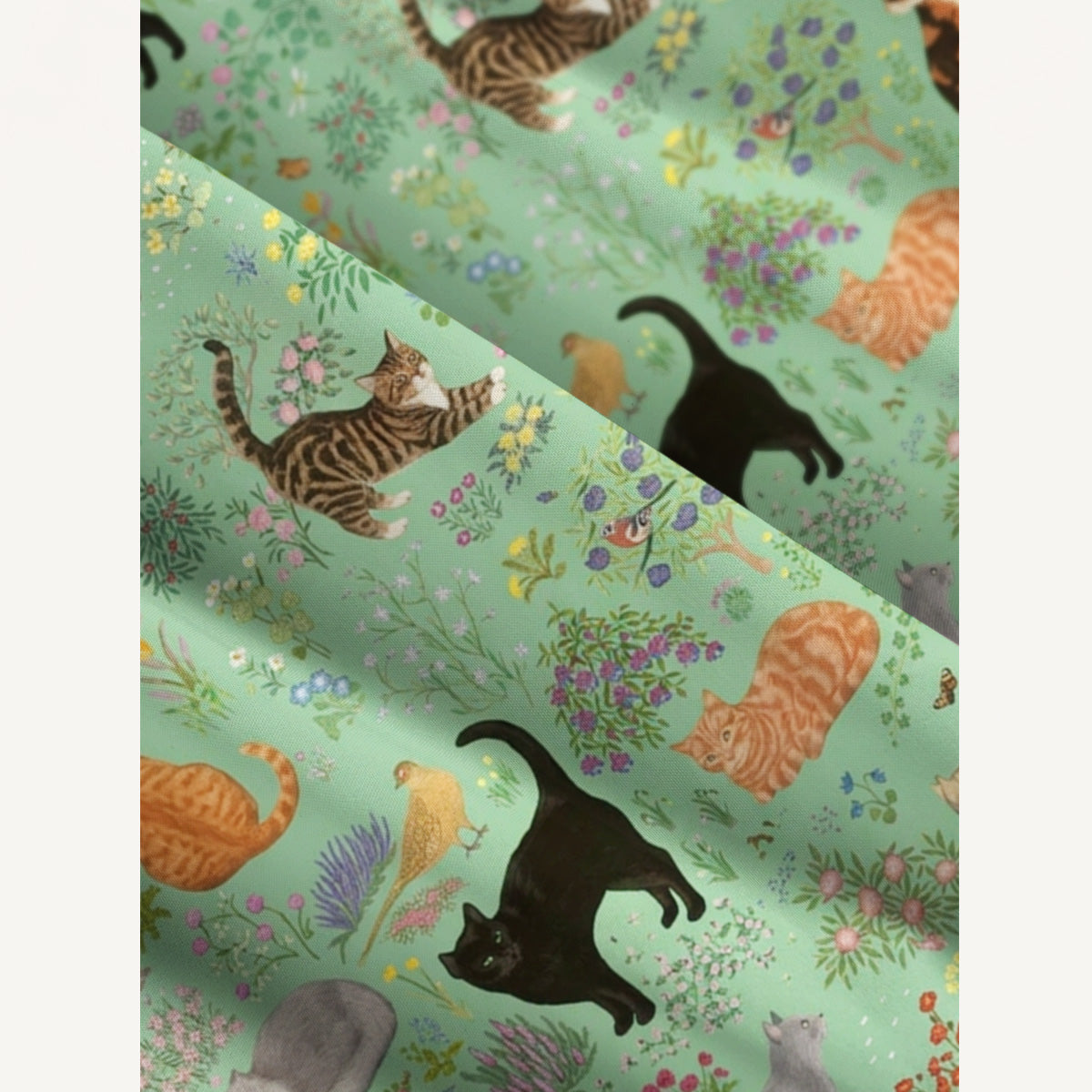 Botanical Cat Garden Print Wide Straps Maxi Dress With Pockets