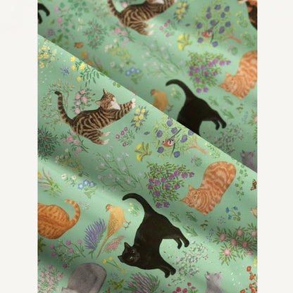 Botanical Cat Garden Print Wide Straps Maxi Dress With Pockets