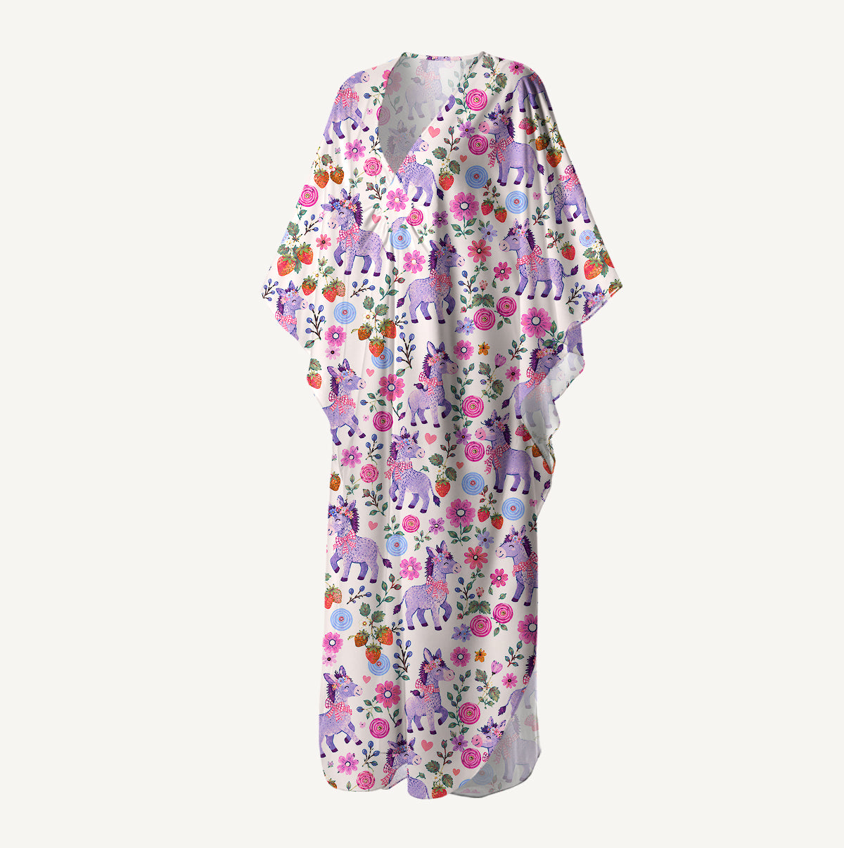 Strawberry Blossom Donkeys Kimono Sleeve Kaftan Dress