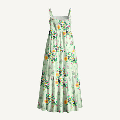 Tropical Toucan Garden Print Wide Straps Maxi Dress With Pockets