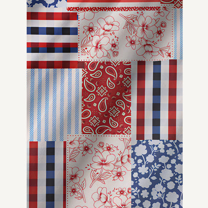 Patriotic Patchwork Print Cotton Wide Straps Maxi Dress With Pockets