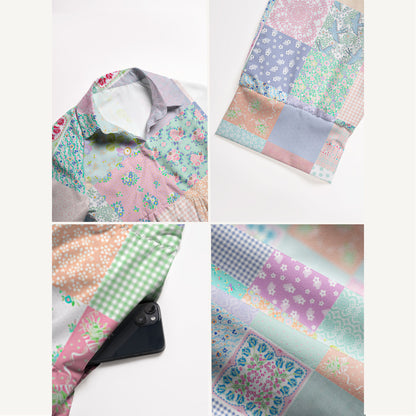 Vintage Quilt Patchwork Midi Dress For Women With Pockets