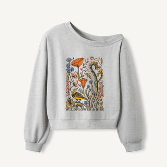 Wildflower and Bird Print Off Shoulder Sweatshirts