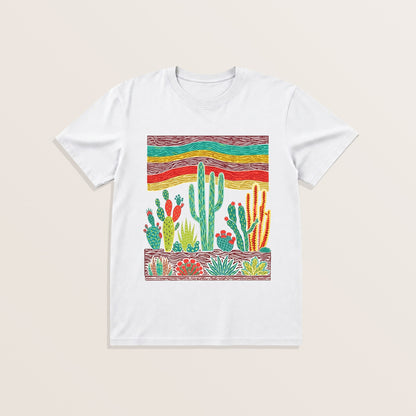 Desert Cactus Skies Print Crew Neck Cotton Tee