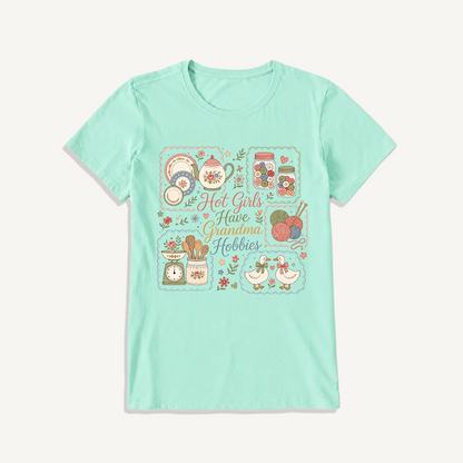 Grandma Hobbies Craft Cottage Print Crew Neck Cotton Tee