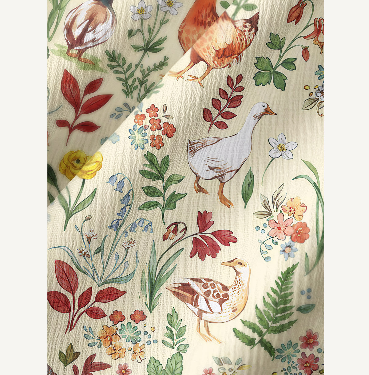 Countryside Garden Critter Print Wide Leg Tie Waist Pants With Pockets