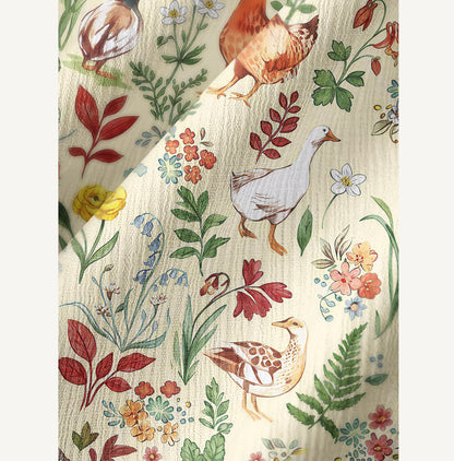 Countryside Garden Critter Print Wide Leg Tie Waist Pants With Pockets