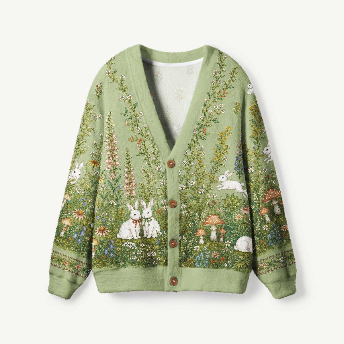 Bunny Meadow Garden Print Ugly Cardigan Sweaters