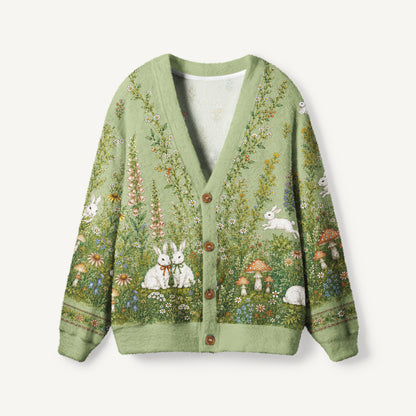 Bunny Meadow Garden Print Ugly Cardigan Sweaters