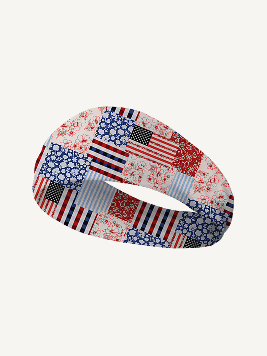 Patriotic Patchwork Quilt Print Boho Bandeau Headband