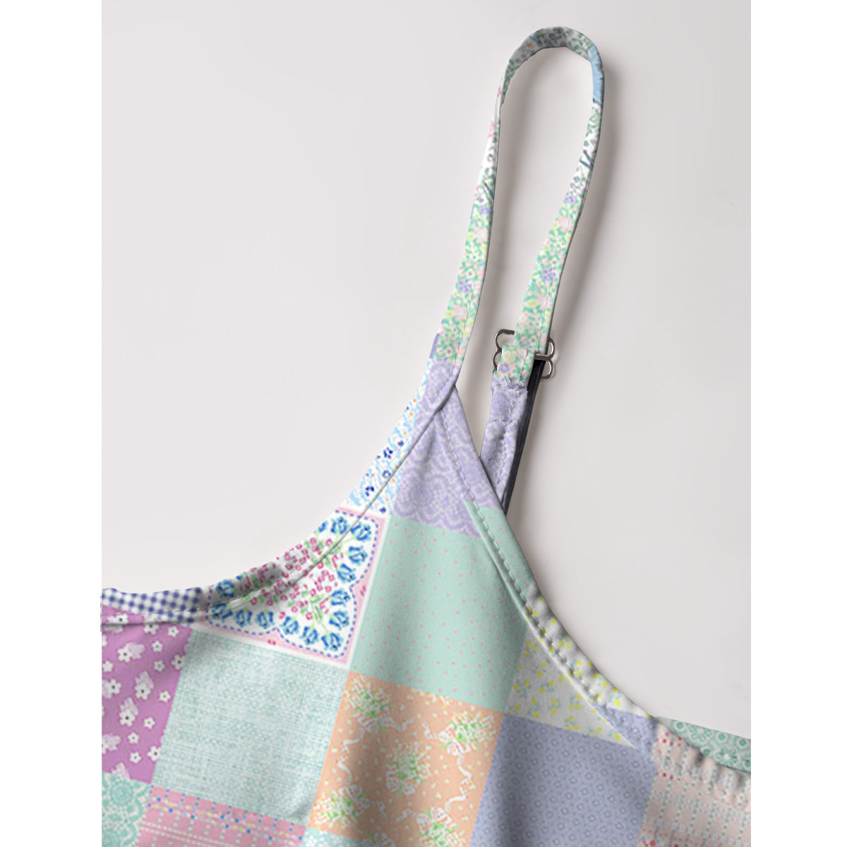Vintage Quilt Patchwork Spaghetti Strap Mini Dress