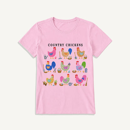 Cottage Chicken Collection Print Crew Neck Cotton Tee