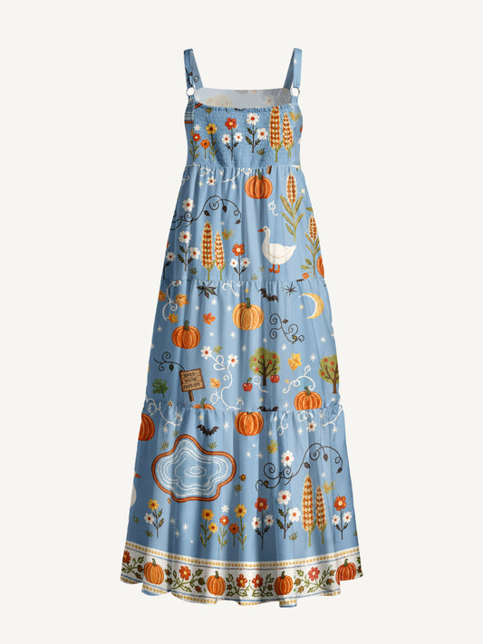 Hard Work Pays Off Farm Map Print Wide Straps Maxi Dress With Pockets