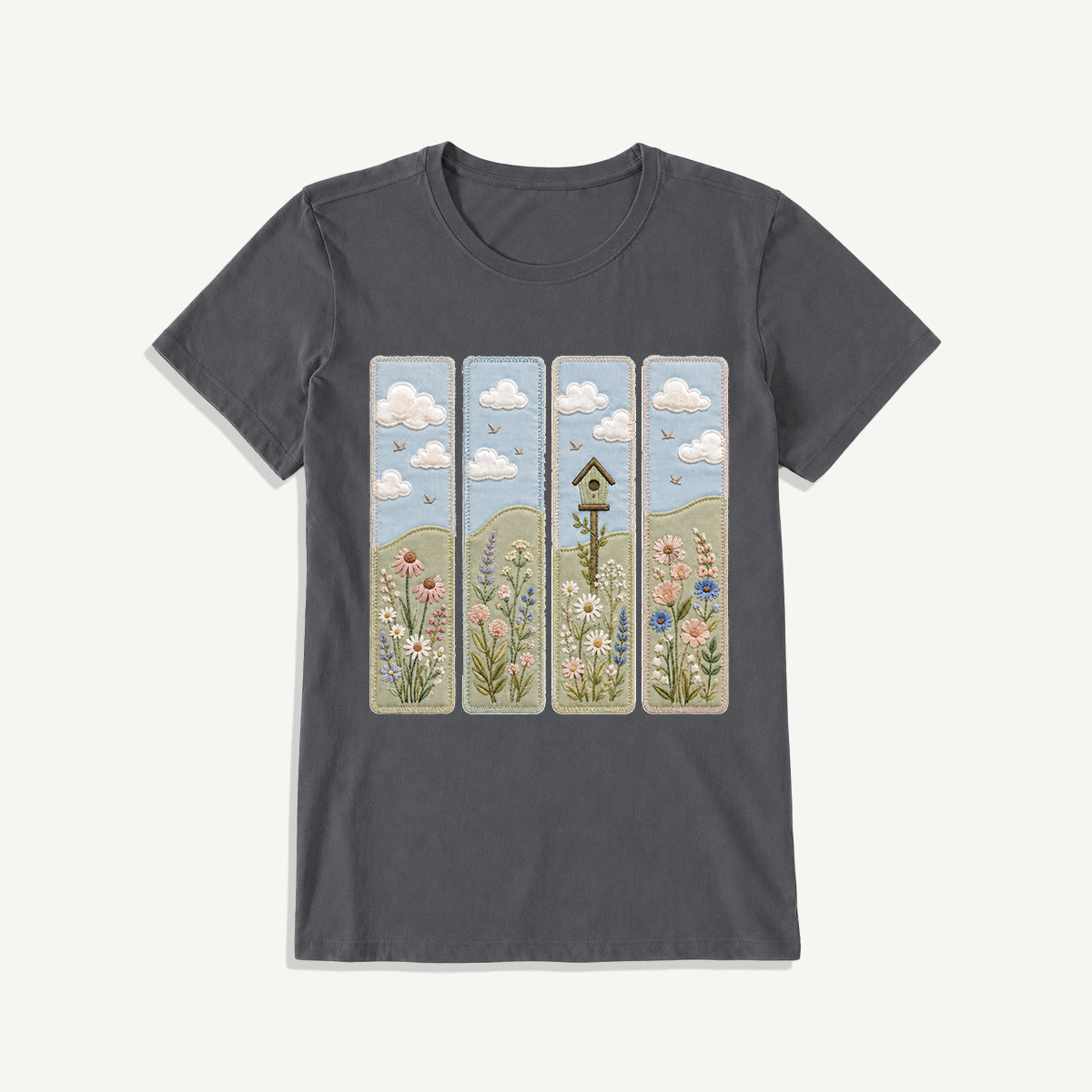 Wildflower Meadow Stitch Print Crew Neck Cotton Tee