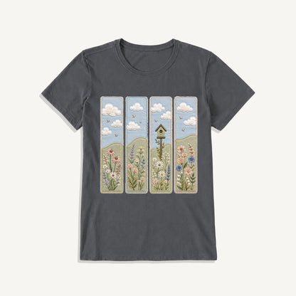 Wildflower Meadow Stitch Print Crew Neck Cotton Tee