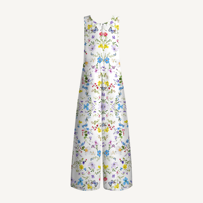 V-Neck Butterfly Trail Boho Jumpsuit with Pockets for Women