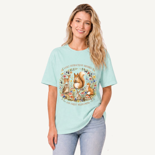 Woodland Wildflower Tales Print Crew Neck Cotton Tee