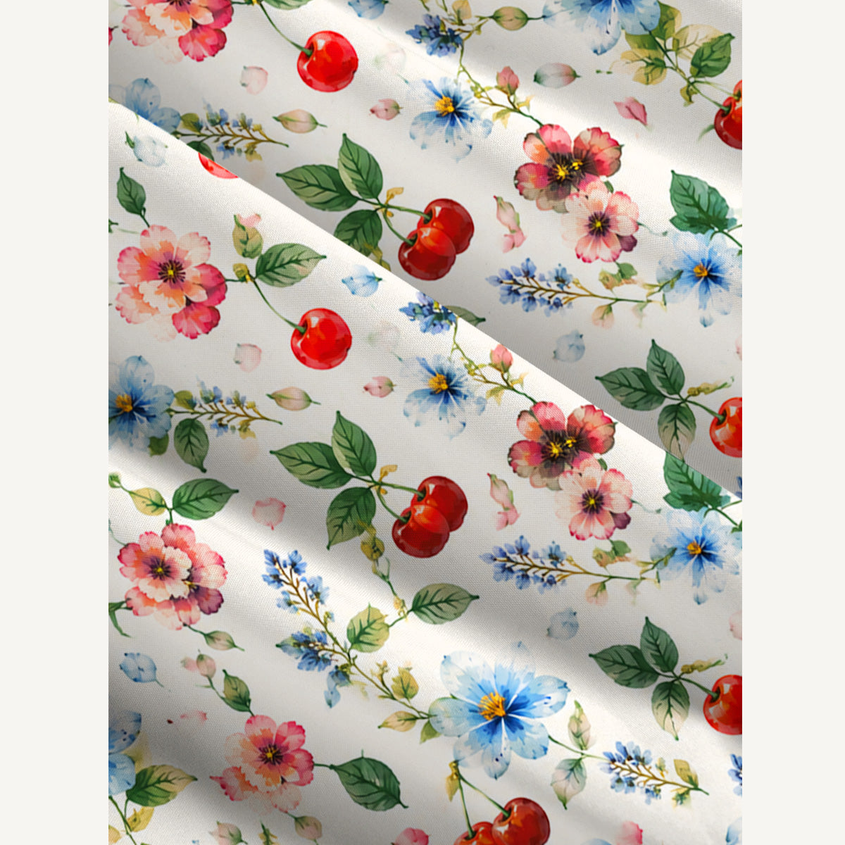 Cherry & Floral Print Wide Straps Maxi Dress With Pockets