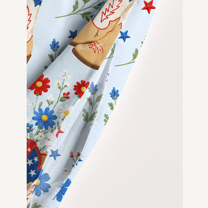 Patriotic Cowboy Boots Print Wide Straps Maxi Dress With Pockets