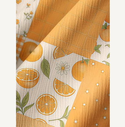 Lemon Sunshine Patchwork Print Wide Leg Tie Waist Pants With Pockets