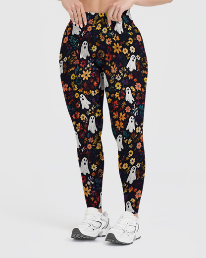 Vintage Dark Vintage Bookshelf Floral Ghost Halloween Leggings